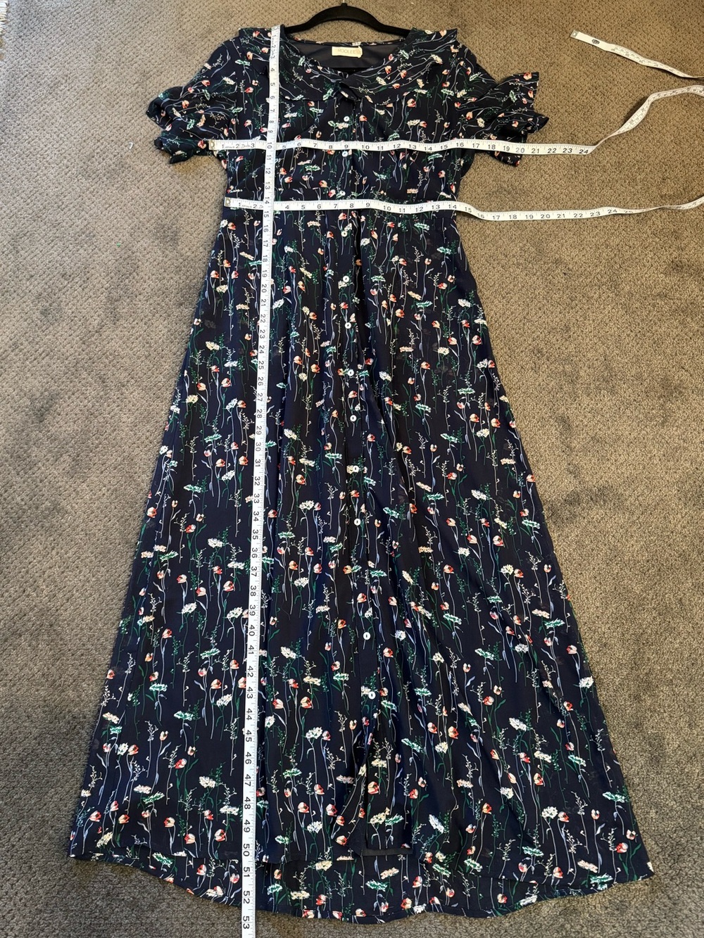 Roolee Navy Floral Maxi Dress with Puff Sleeves - Picture 2 of 11